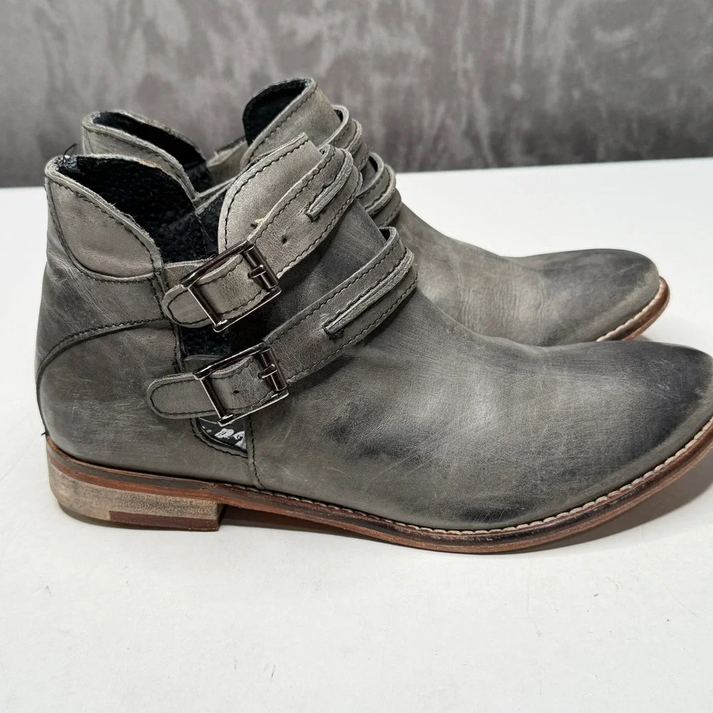 Free People Buckle Ankle Bootie Womens 36 Gray Leather Distressed Cutout Moto‎